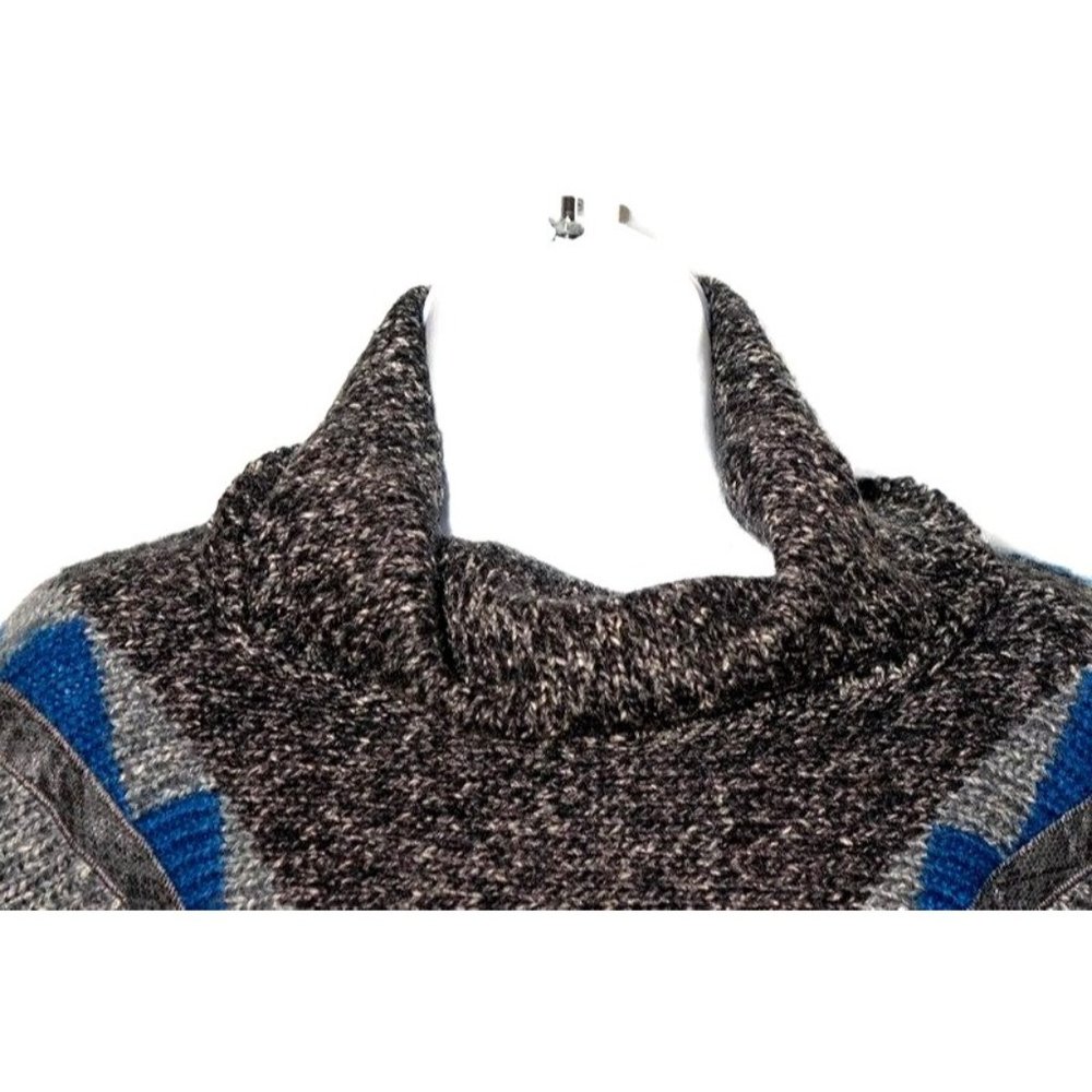 Vintage Snakeskin Leather Sweater Teal Blue & Gray Oversized Cowl Neck Pullover - Picture 2 of 10